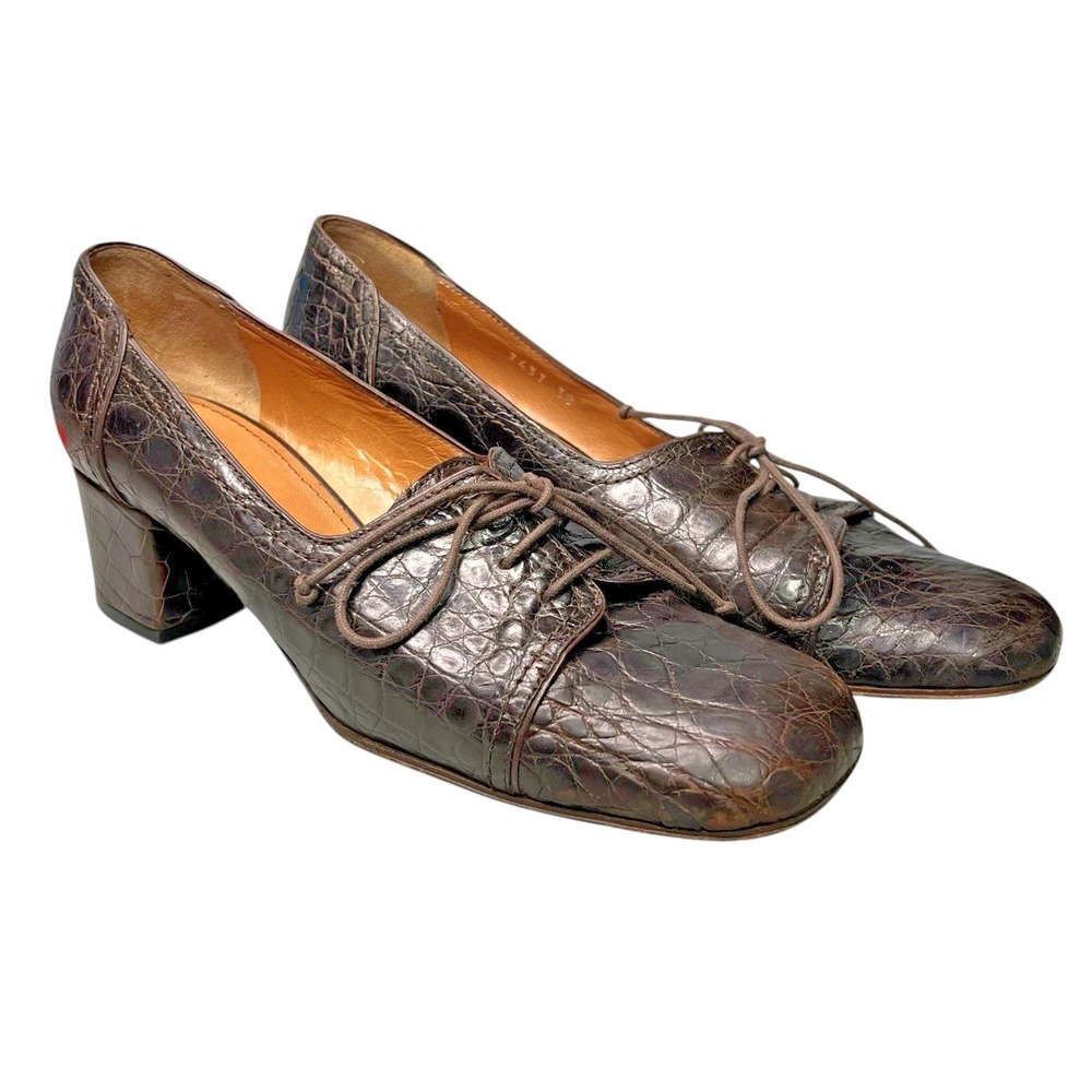 Antonio Barbato Leather Oxford Pumps 7.5 / 38 Brown Reptile Print Lace Up Italy